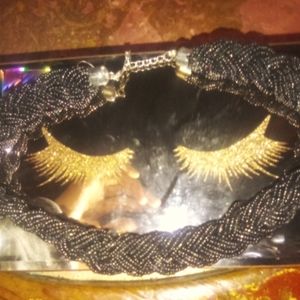 Black beeded braid necklace
